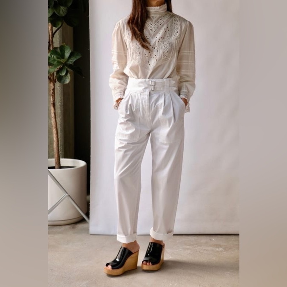 Nili Lotan white cotton Dallas belted pleated pants - Picture 2 of 9